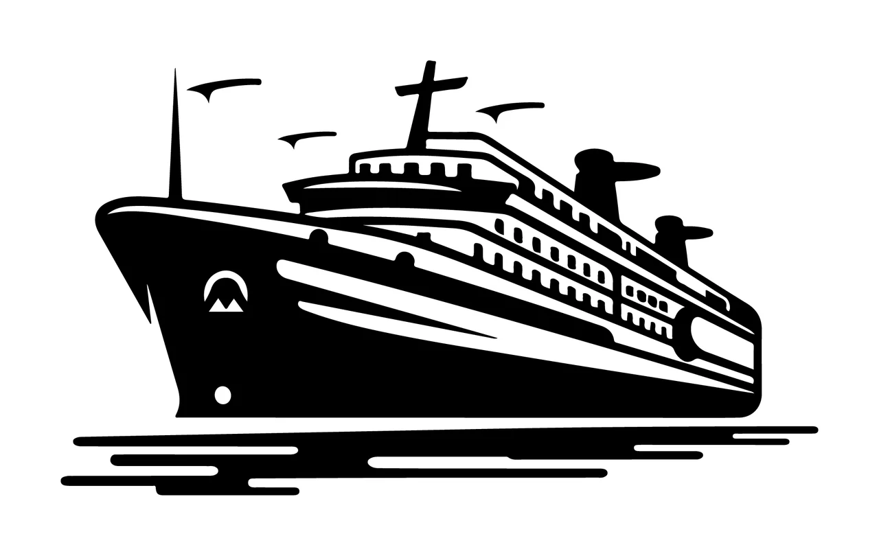Cruise Ship Silhouette On Water sailing birds smoke stacks