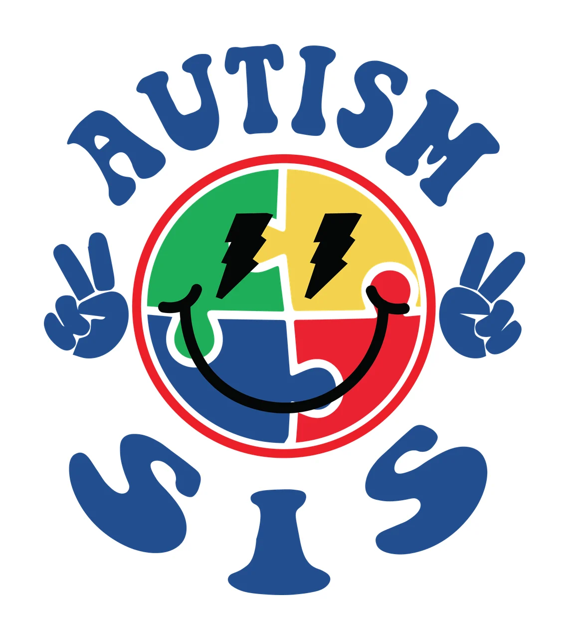 Autism Sis Text With Puzzle Piece peace sign hands typography