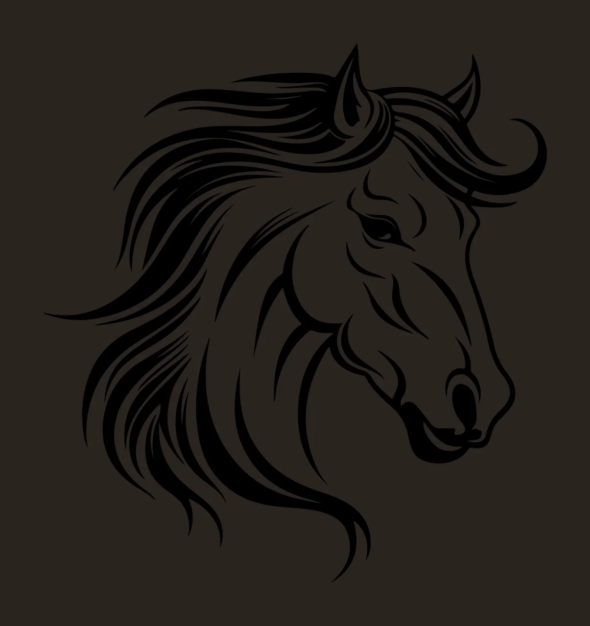 Horse Head Profile Graphic Looking forward mane ears Line art contrast preview thumbnail
