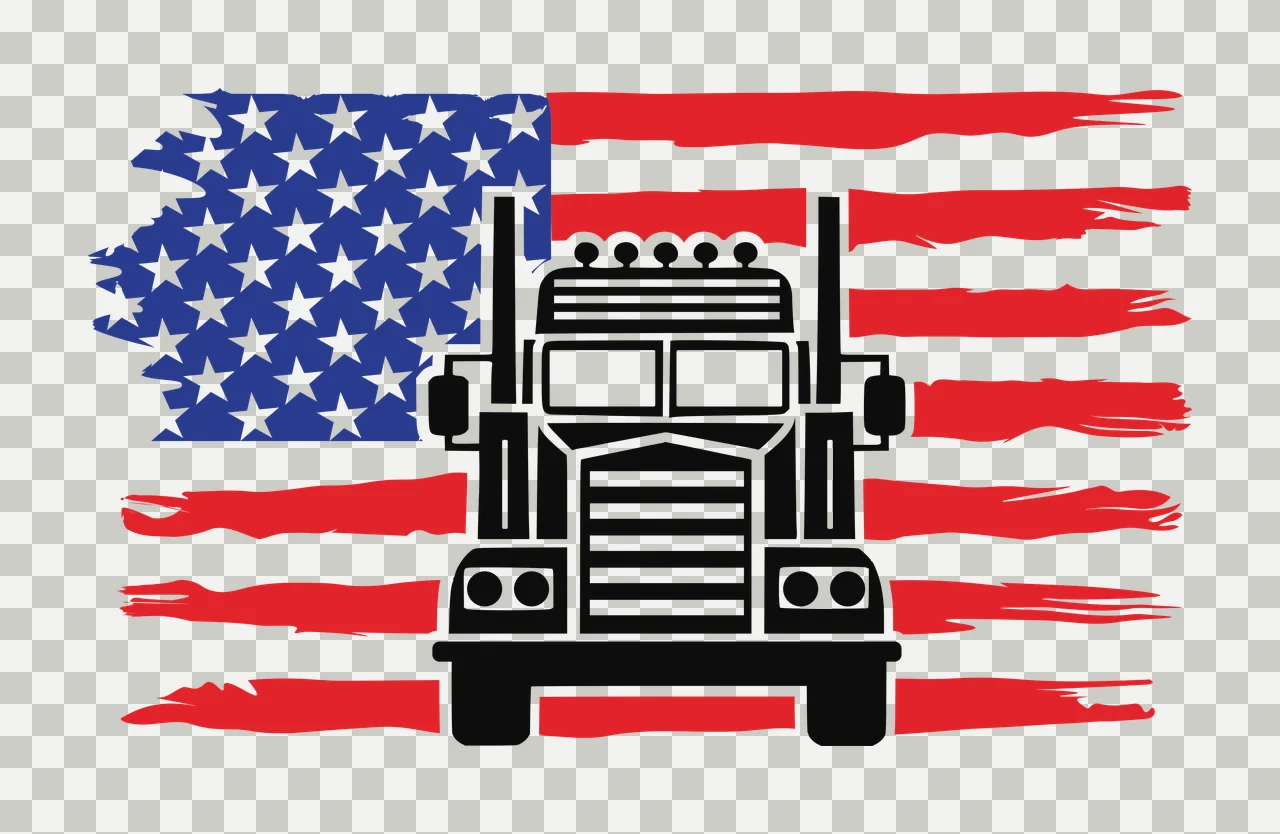 Semi Truck Flag Silhouette Over With Stars stationary stripes transparency and detail preview thumbnail
