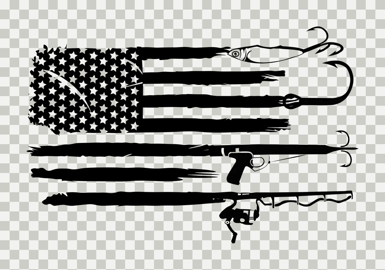 Fishing American Flag Gear Silhouette rod hook lure stars black transparency and detail preview thumbnail