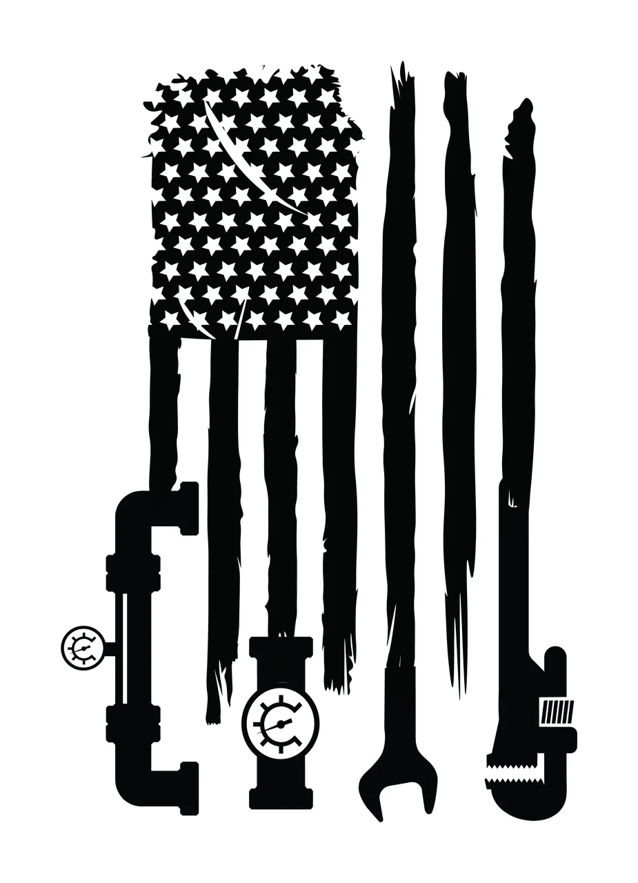 Flag American Plumber Tools Design and plumbing pipes pressure gauges