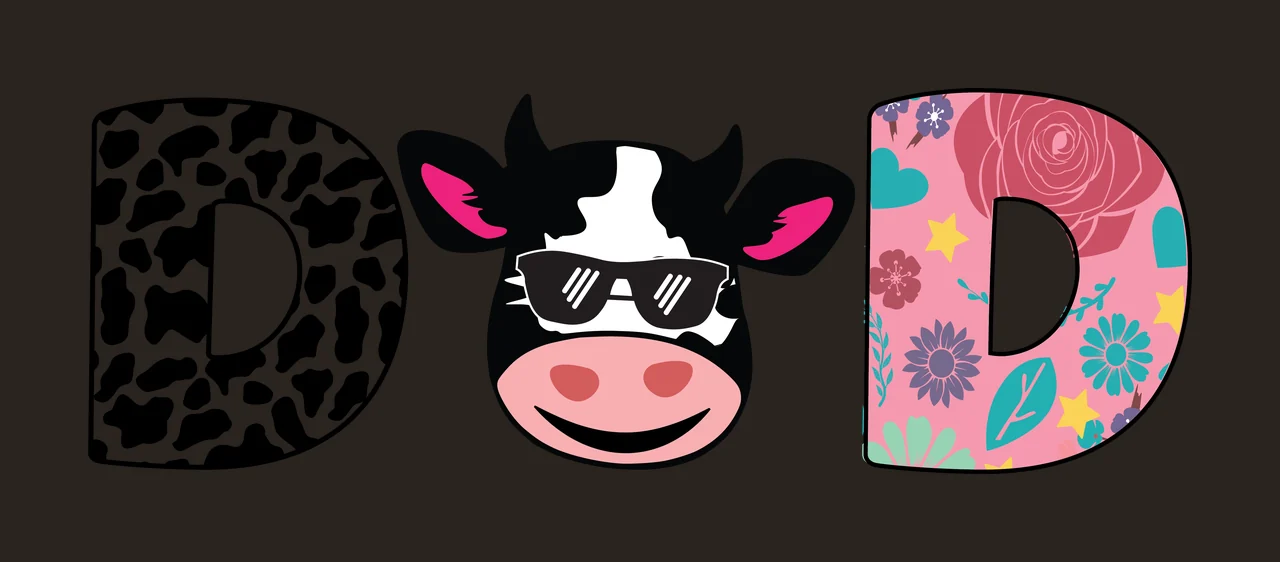 Cow D D Letter With Print Next text and silhouette displaying contrast preview thumbnail