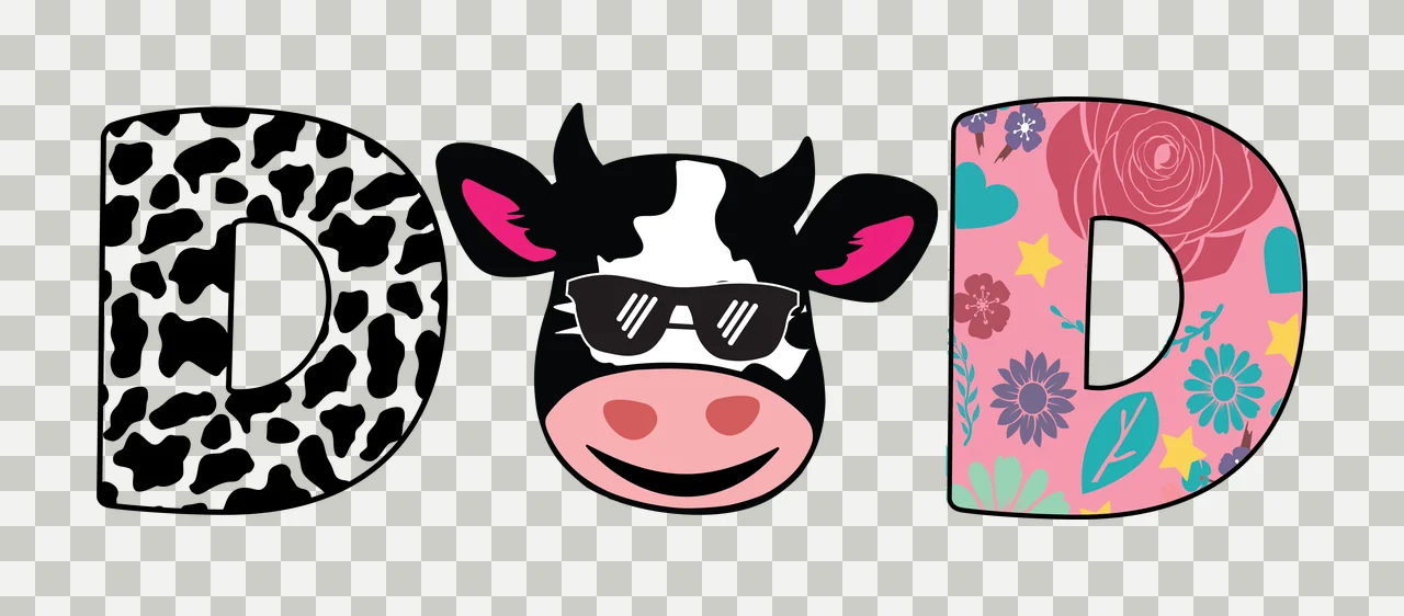 Cow D D Letter With Print Next text and silhouette displaying transparency and detail preview thumbnail