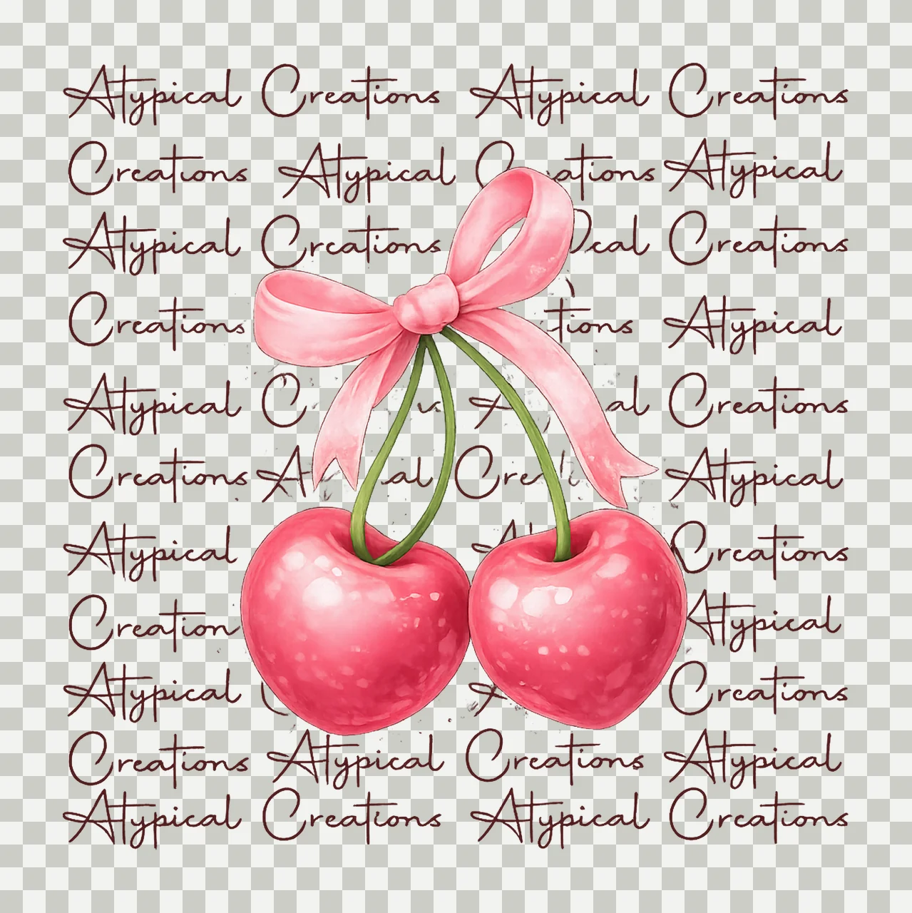 Pink Cherry Bow Cute Fruit Artwork Bow Design Cherry transparency and detail preview thumbnail