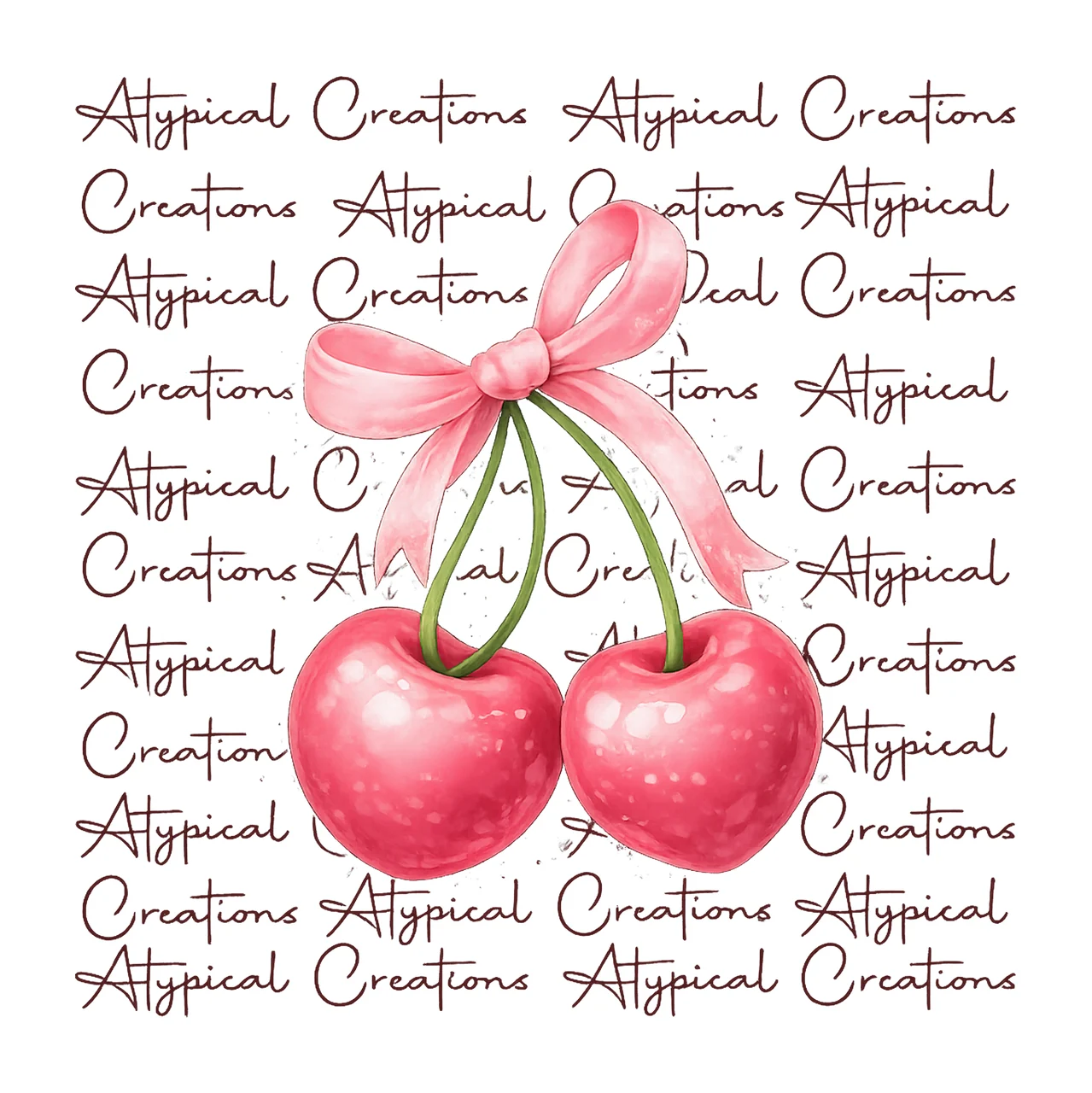 Pink Cherry Bow Cute Fruit Artwork Bow Design Cherry