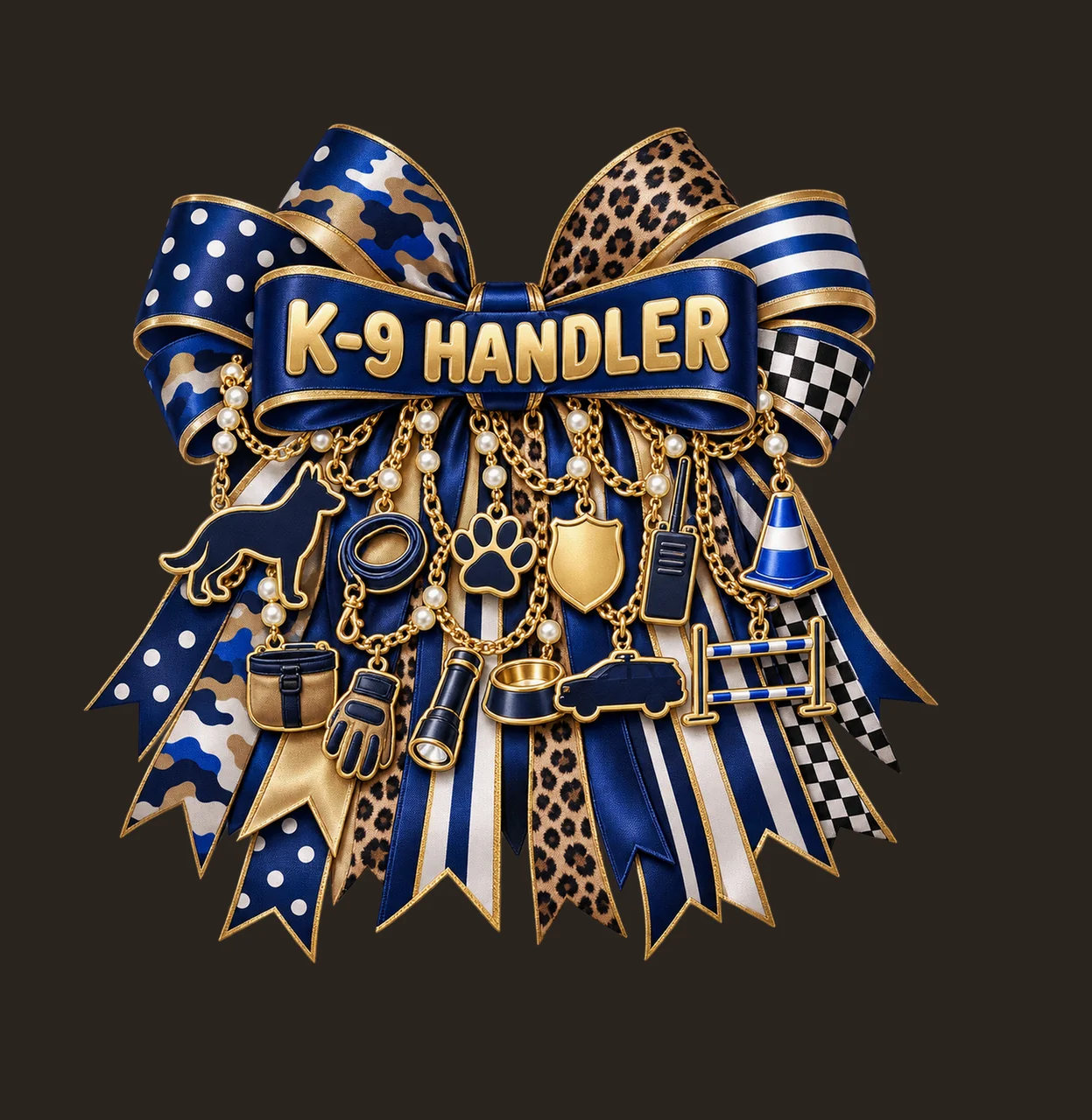 Police K-9 Handler Bow Charm PNG, Gold Chain Charms, Transparent Sublimation Design, Digital Download contrast preview thumbnail