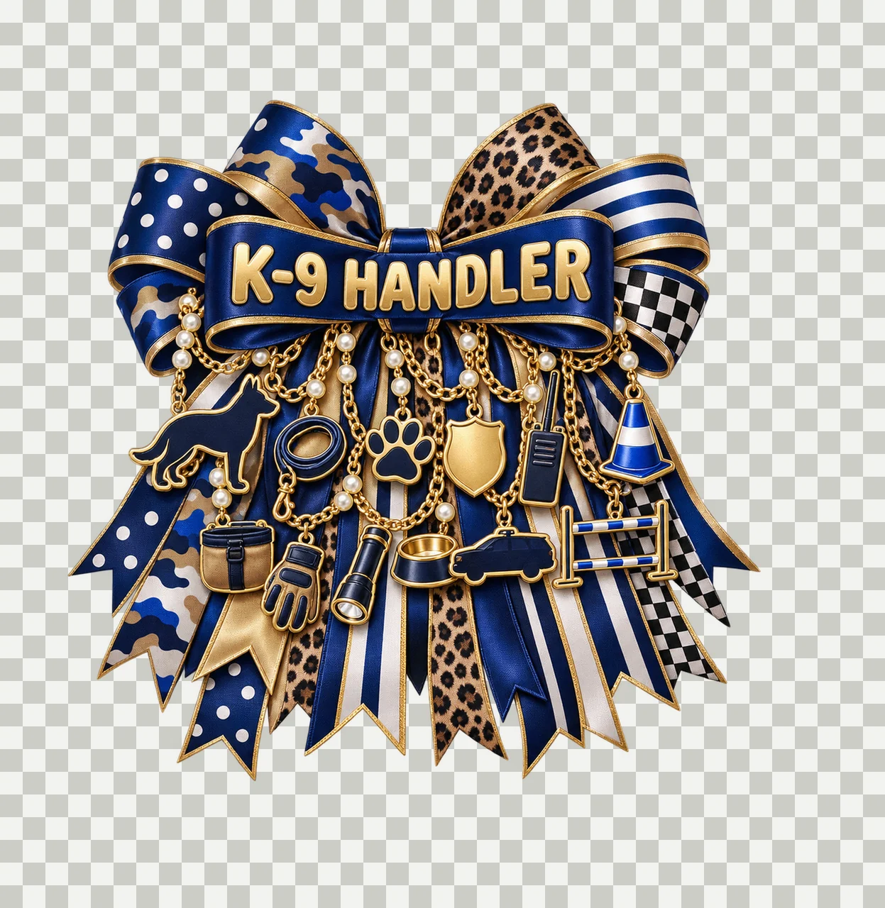 Police K-9 Handler Bow Charm PNG, Gold Chain Charms, Transparent Sublimation Design, Digital Download transparency and detail preview thumbnail