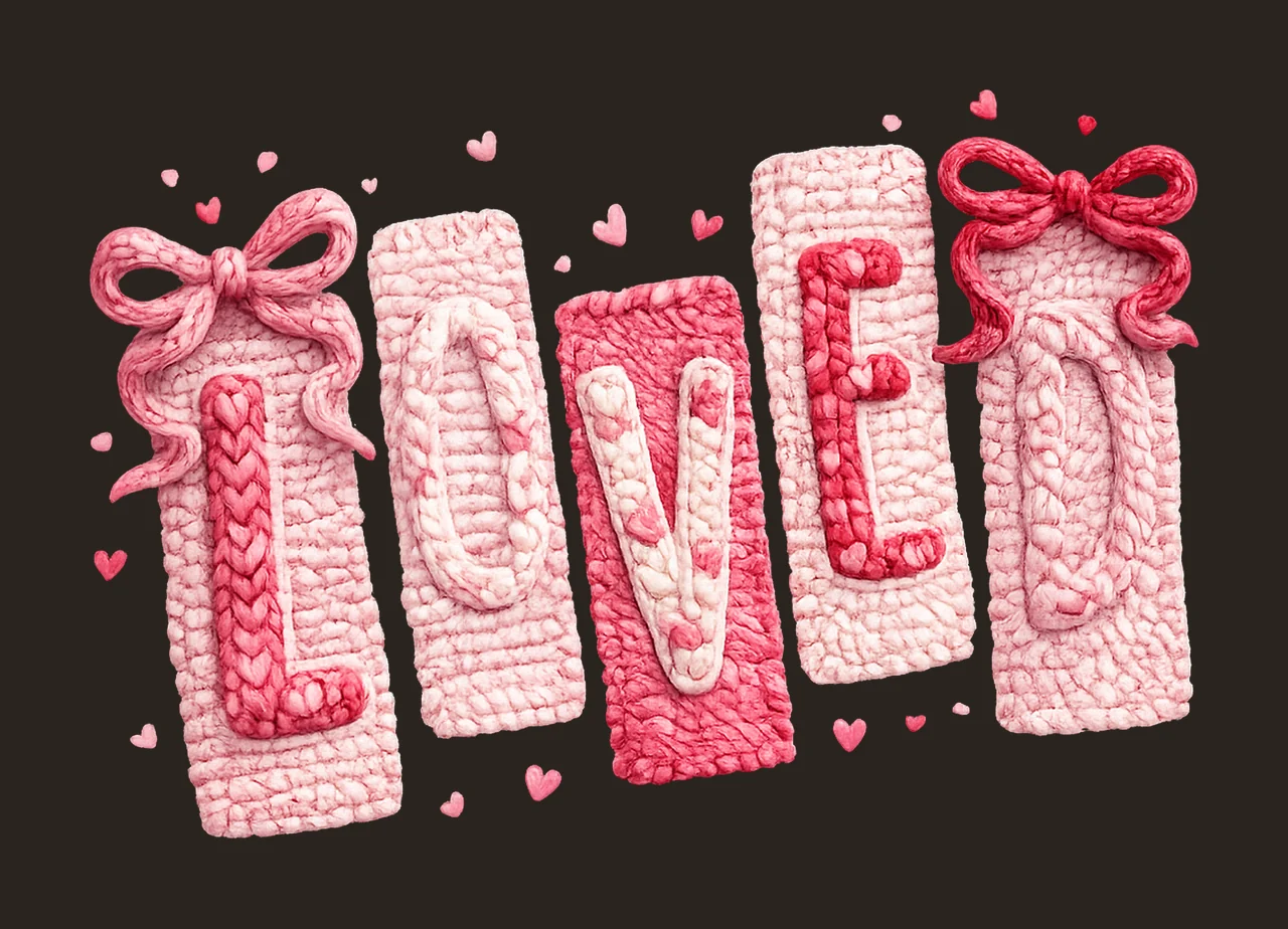 Loved Valentines Day Faux Yarn Latch Hook Love Coquette Bow contrast preview thumbnail