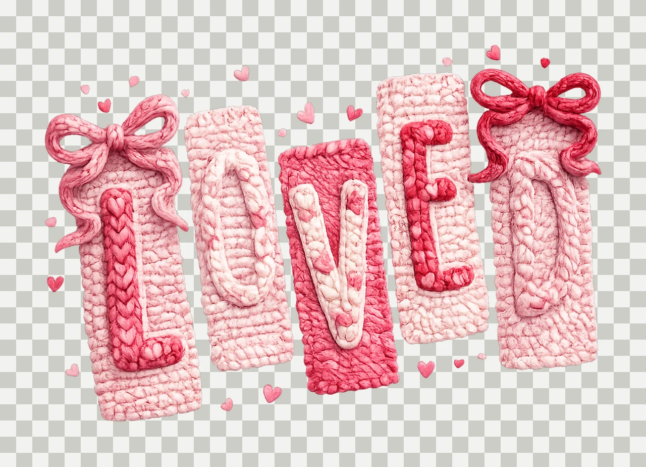Loved Valentines Day Faux Yarn Latch Hook Love Coquette Bow transparency and detail preview thumbnail
