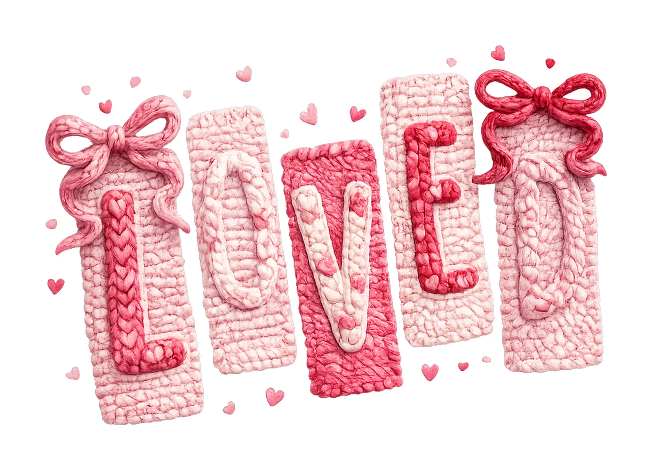 Loved Valentines Day Faux Yarn Latch Hook Love Coquette Bow