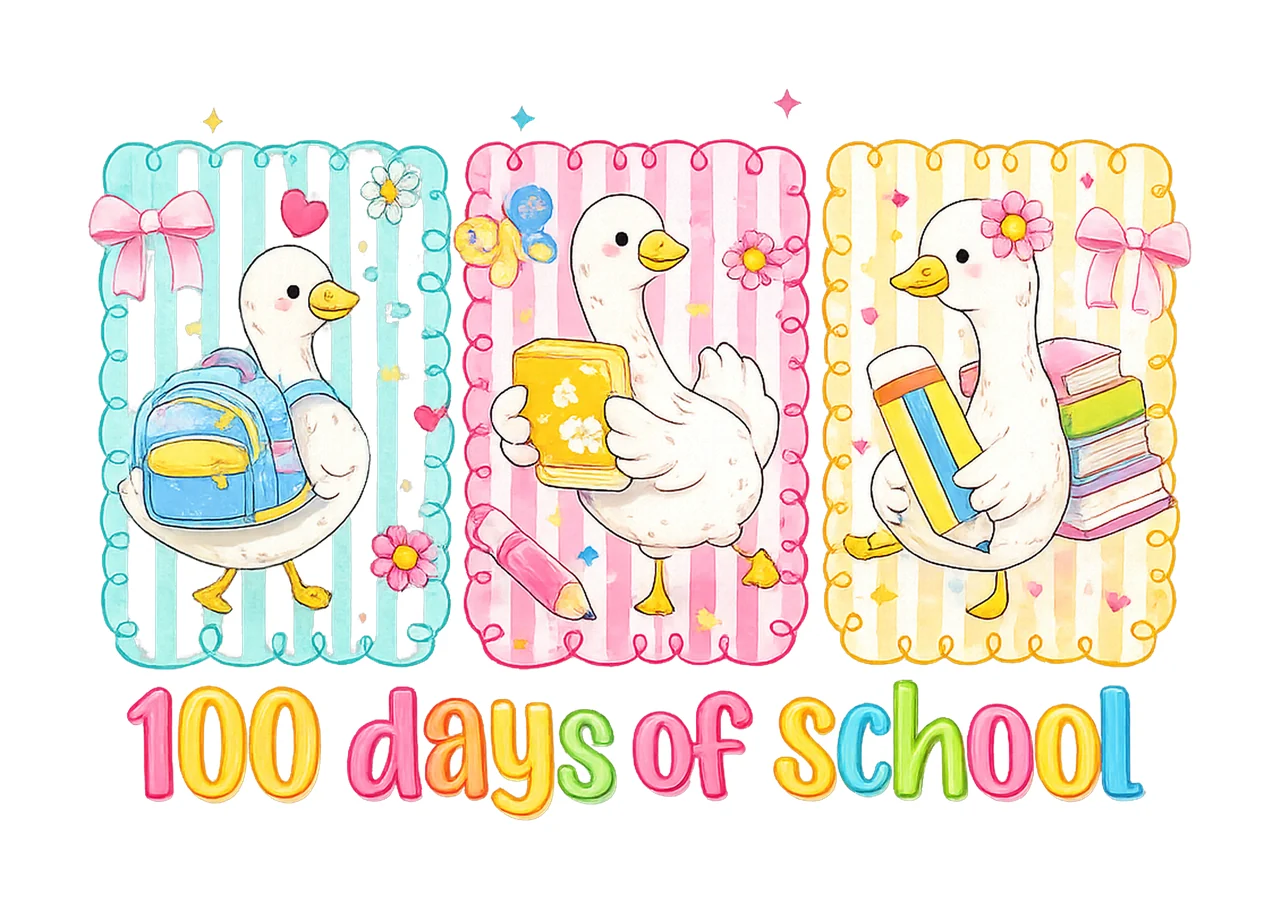 Goose Happy 100 Days Of School Teacher Sublimation Design