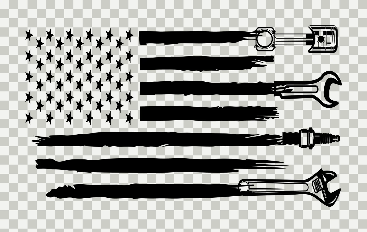 Mechanic Usa Flag Stripes With Tools representing stars wrenches transparency and detail preview thumbnail