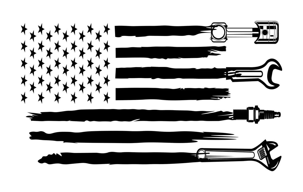 Mechanic Usa Flag Stripes With Tools representing stars wrenches