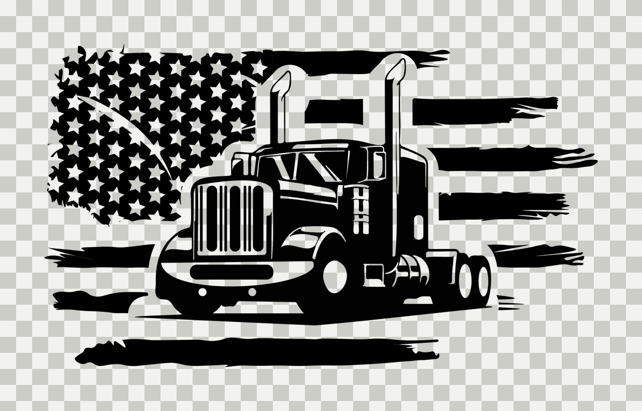 Semi Truck Flag On Distressed driving stars stripes silhouette transparency and detail preview thumbnail