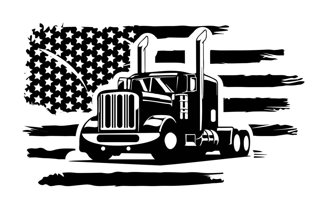 Semi Truck Flag On Distressed driving stars stripes silhouette