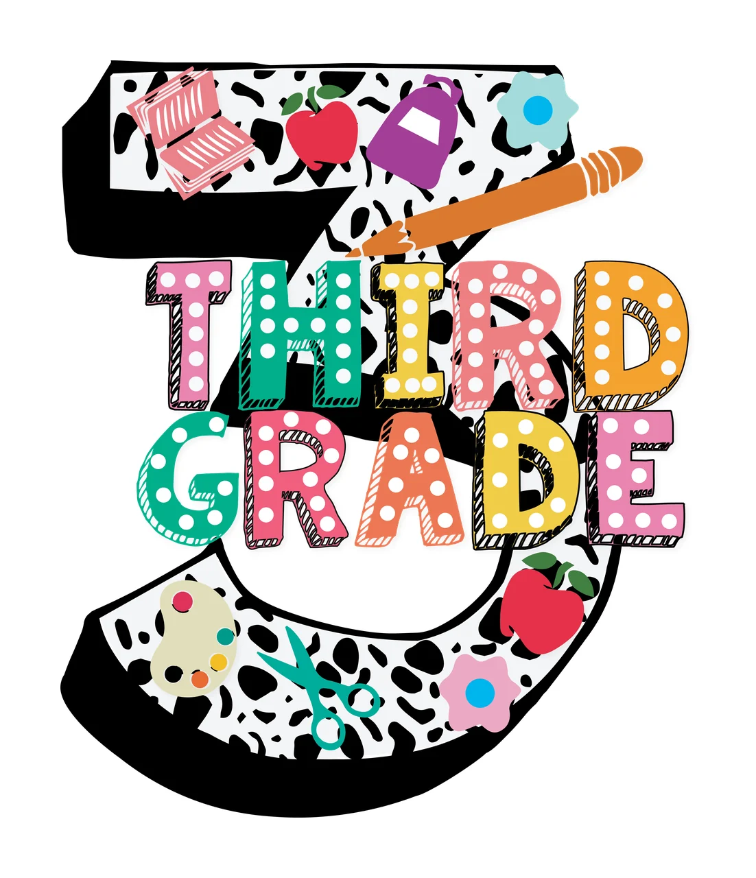 3Rd Grade Text With Pencil Graphic number written 3 sketch