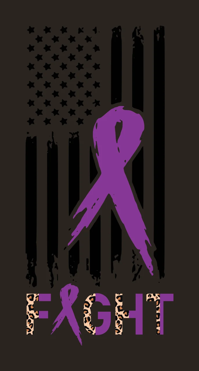 FIGHT Awareness Typography Design with distressed American flag with stars and stripes, purple awareness ribbon, text 'FIGHT' and leopard print pattern on letters 'F' and 'G' in black and beige contrast preview thumbnail