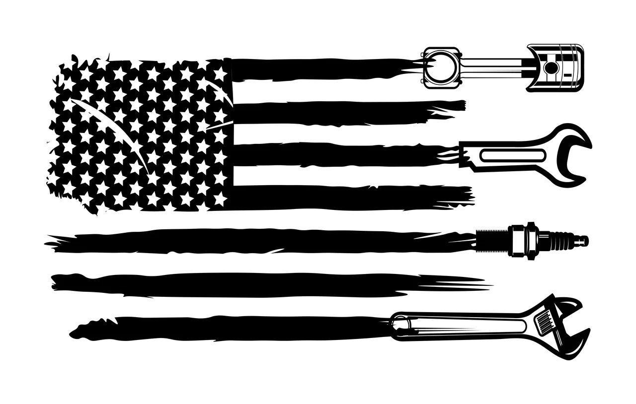 Mechanic Flag Composed Of Tools representing stars stripes