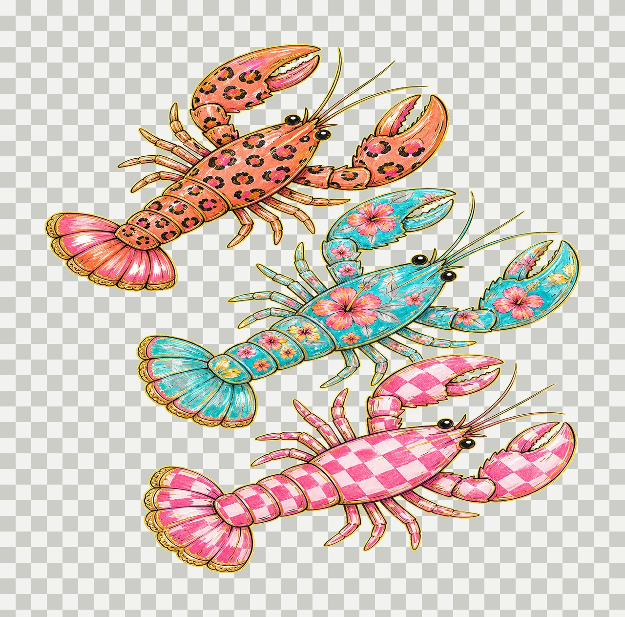 Preppy Lobster Beach Summer Vacation Shirt Variation B transparency and detail preview thumbnail