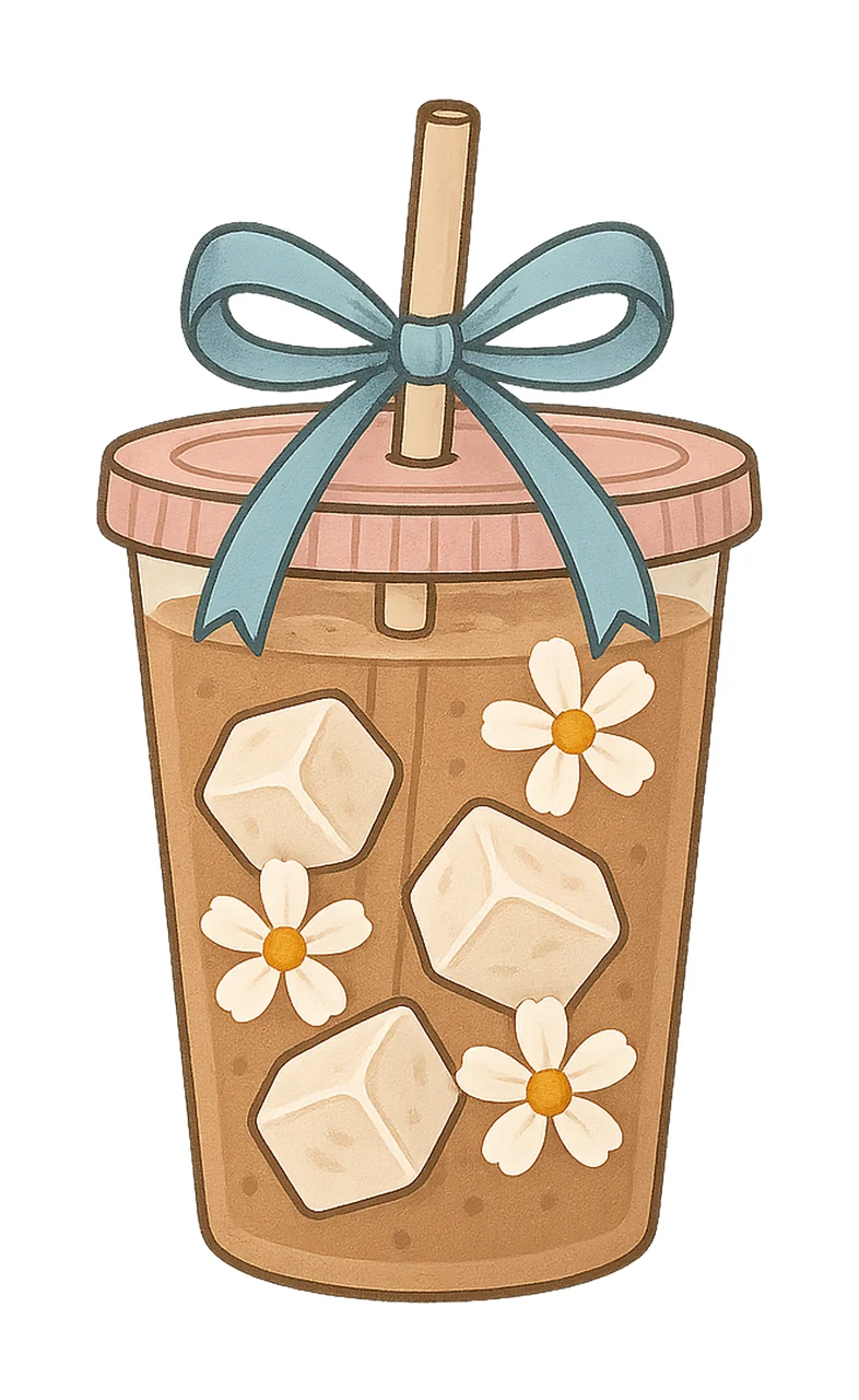 Daisy Coffee and Bow Artwork Iced Coffee Art Trendy Coffee