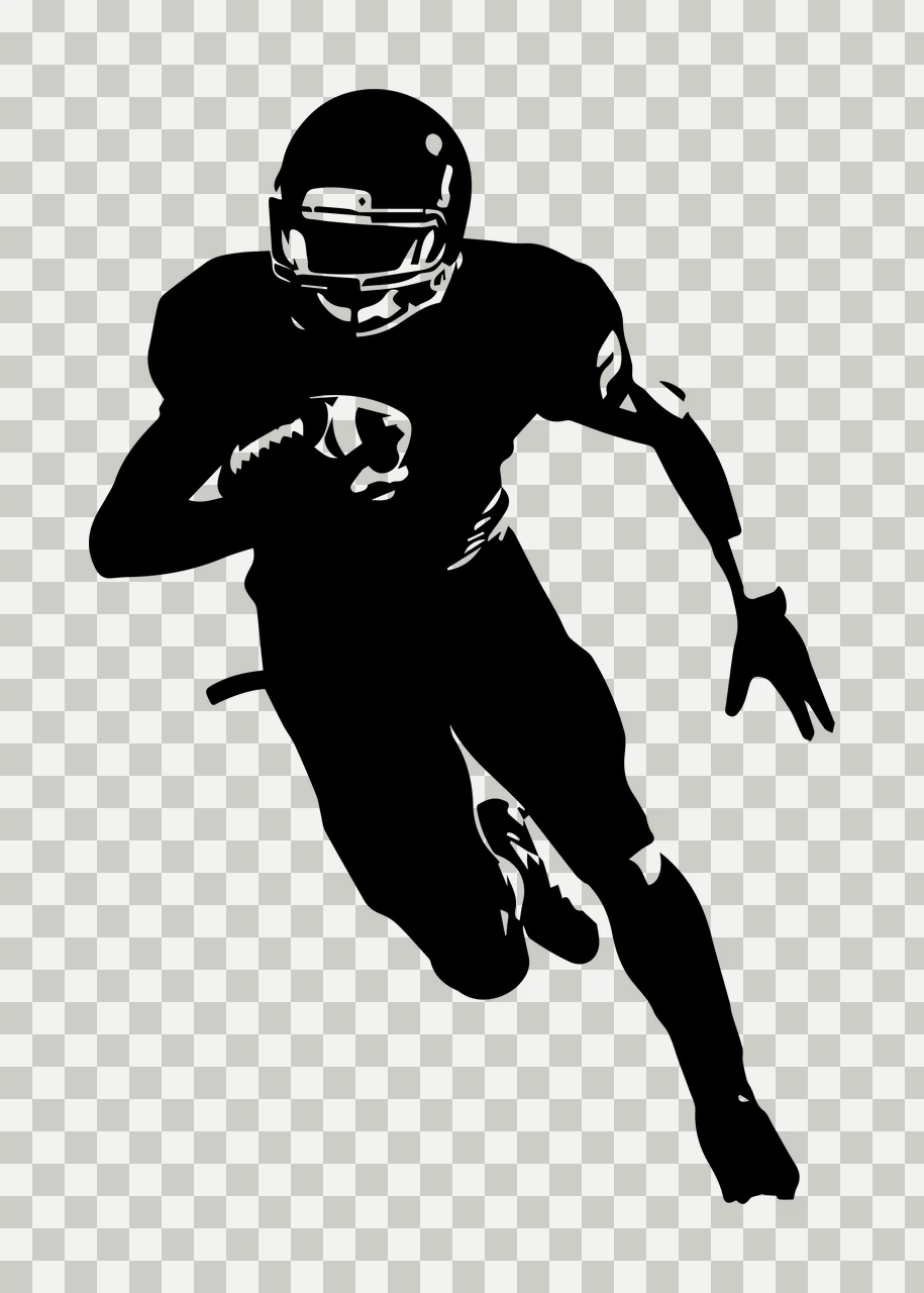 Player Silhouette Of A Running With An Oval ball helmet high contrast transparency and detail preview thumbnail