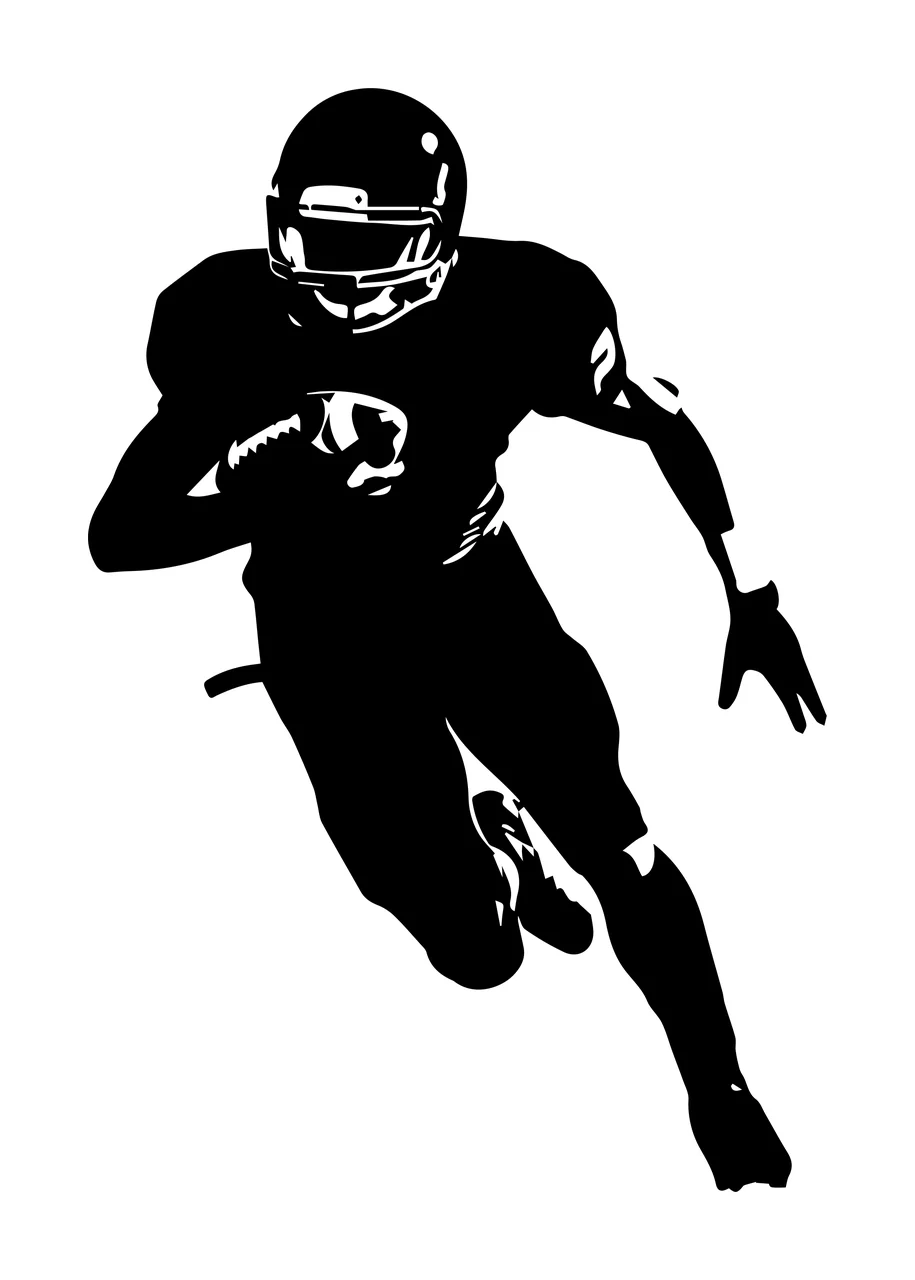 Player Silhouette Of A Running With An Oval ball helmet high contrast