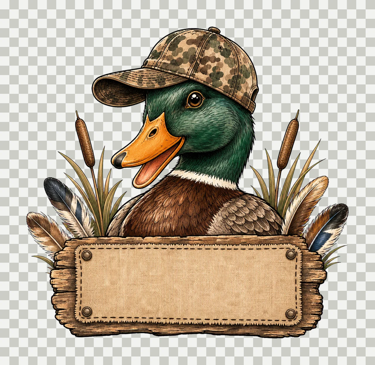 Mallard Duck wearing camo hat with name patch Variation C transparency and detail preview thumbnail