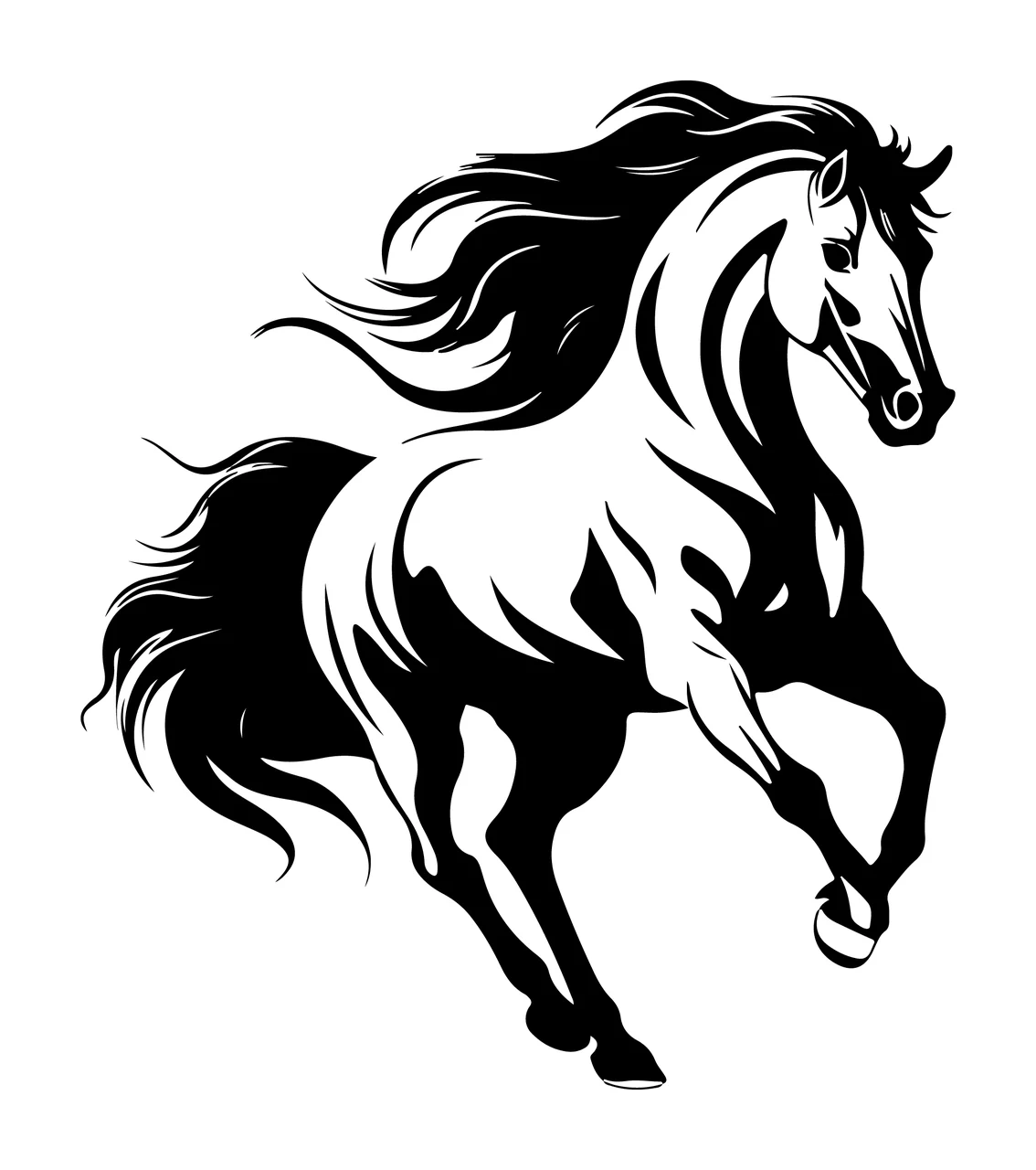 Horse Running In Dynamic Motion mane tail legs silhouette black