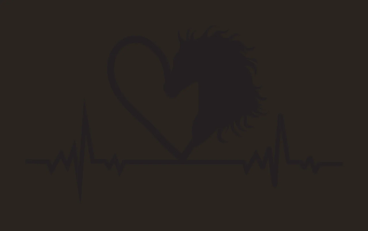 Horse head silhouette inside heart shape over heartbeat line Illustration in black and white contrast preview thumbnail