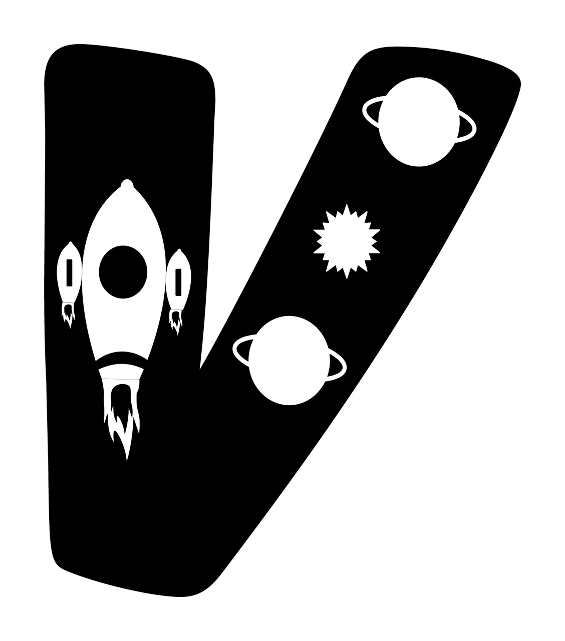 Space Letter V Decorated With Theme Rocket