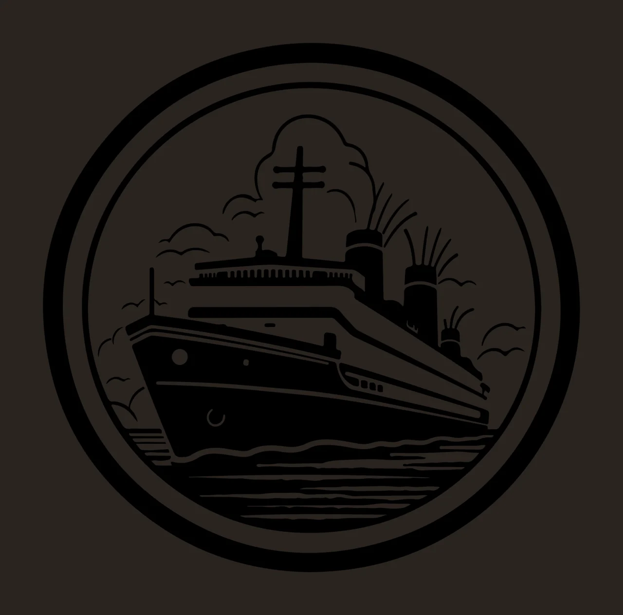 Ship Steamship On Ocean Circular Emblem sailing clouds circle contrast preview thumbnail
