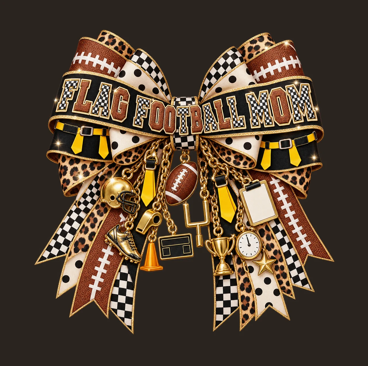 Flag Football Mom Bow Charm PNG, Patterned Varsity Mom Ribbon Clipart, Transparent Sublimation Digital Download contrast preview thumbnail