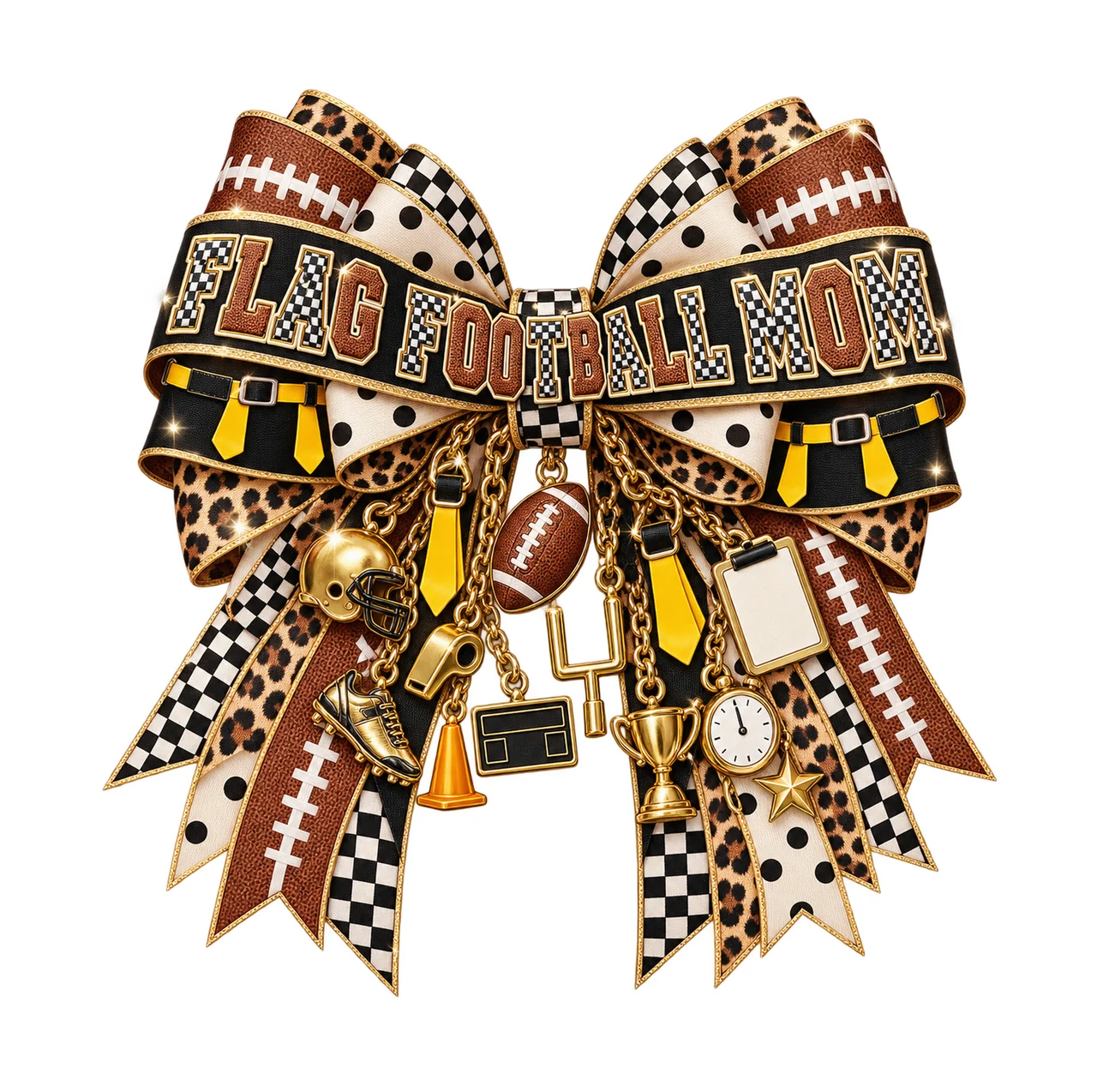 Flag Football Mom Bow Charm PNG, Patterned Varsity Mom Ribbon Clipart, Transparent Sublimation Digital Download