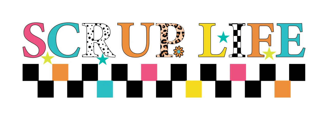 Scrup Life Text With Checkerboard Pattern Display stars black