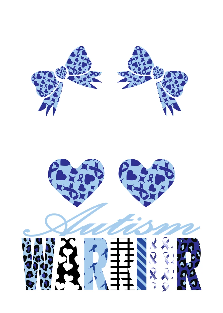 Autism Warrior Text With Girl Silhouette and display heart