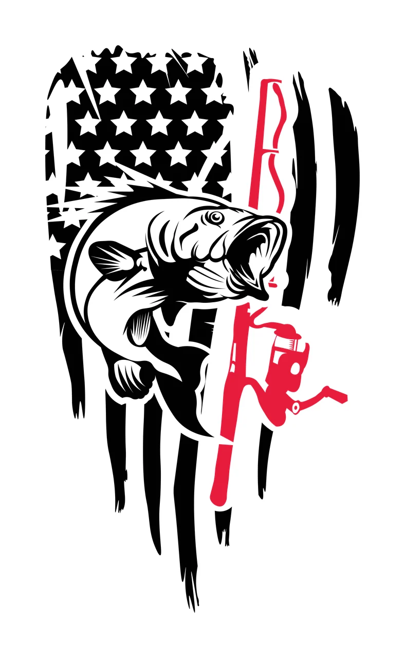 Fishing Bass Fish With Distressed Flag Pattern leaping rod
