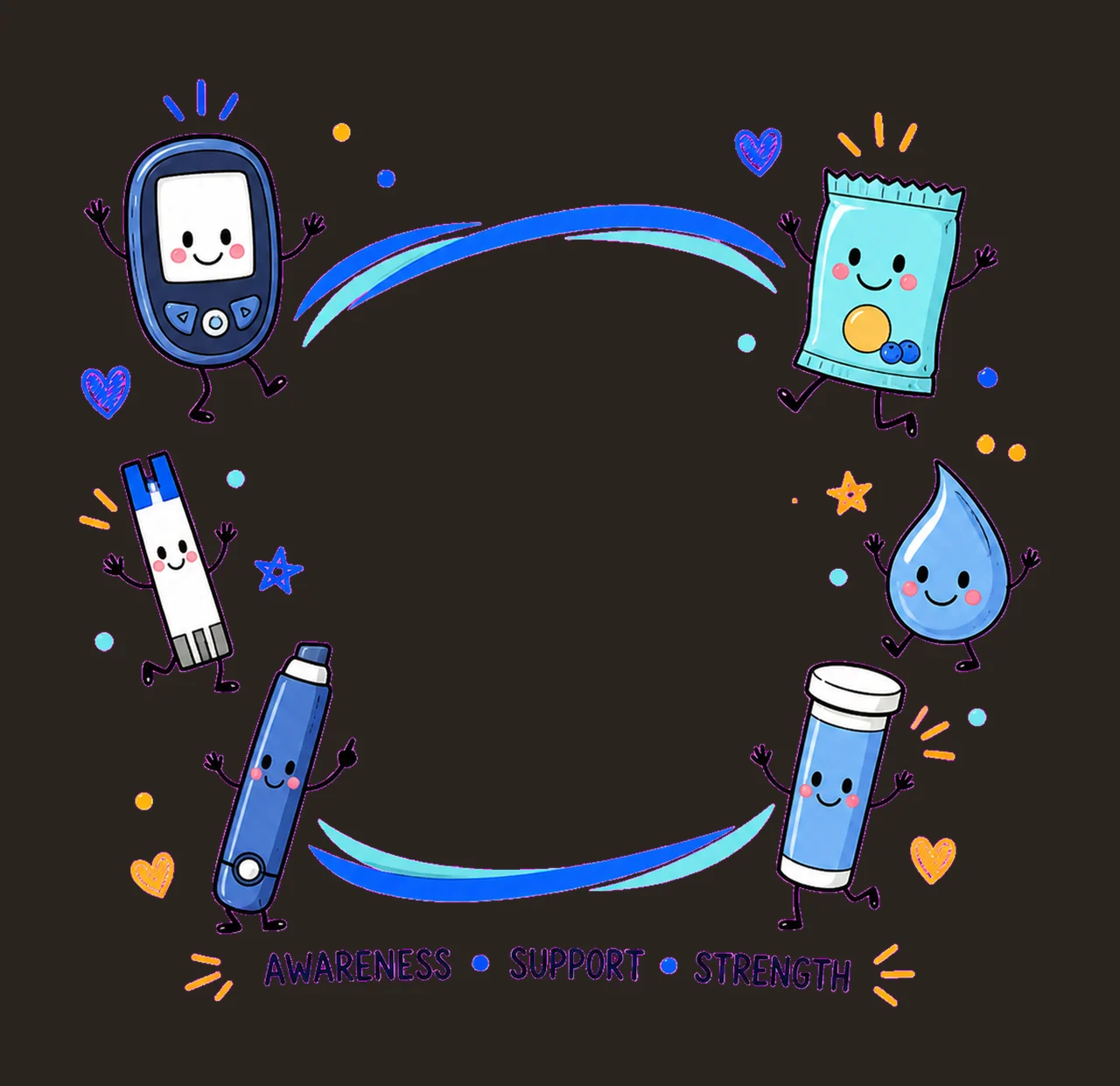 1 Diabetes Awareness Doodles PNG, Smiling Care Characters Retro Sublimation Design, Awareness Support Frame Shirt Clipart Download PNG File contrast preview thumbnail