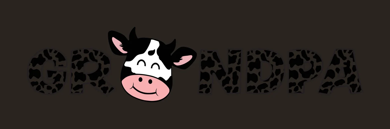 GRANDPA Typography Design with cow head, cow print pattern, letters and GRANDPA text in black, white and pink contrast preview thumbnail