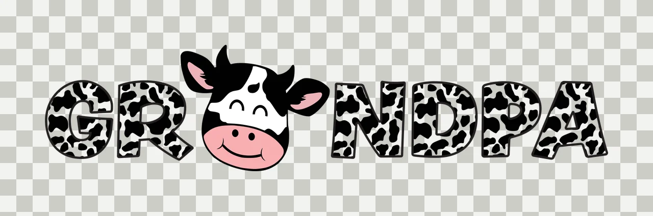 GRANDPA Typography Design with cow head, cow print pattern, letters and GRANDPA text in black, white and pink transparency and detail preview thumbnail