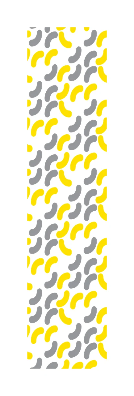 Abstract pattern with curved bean shapes yellow shapes grey shapes and minimalist in white