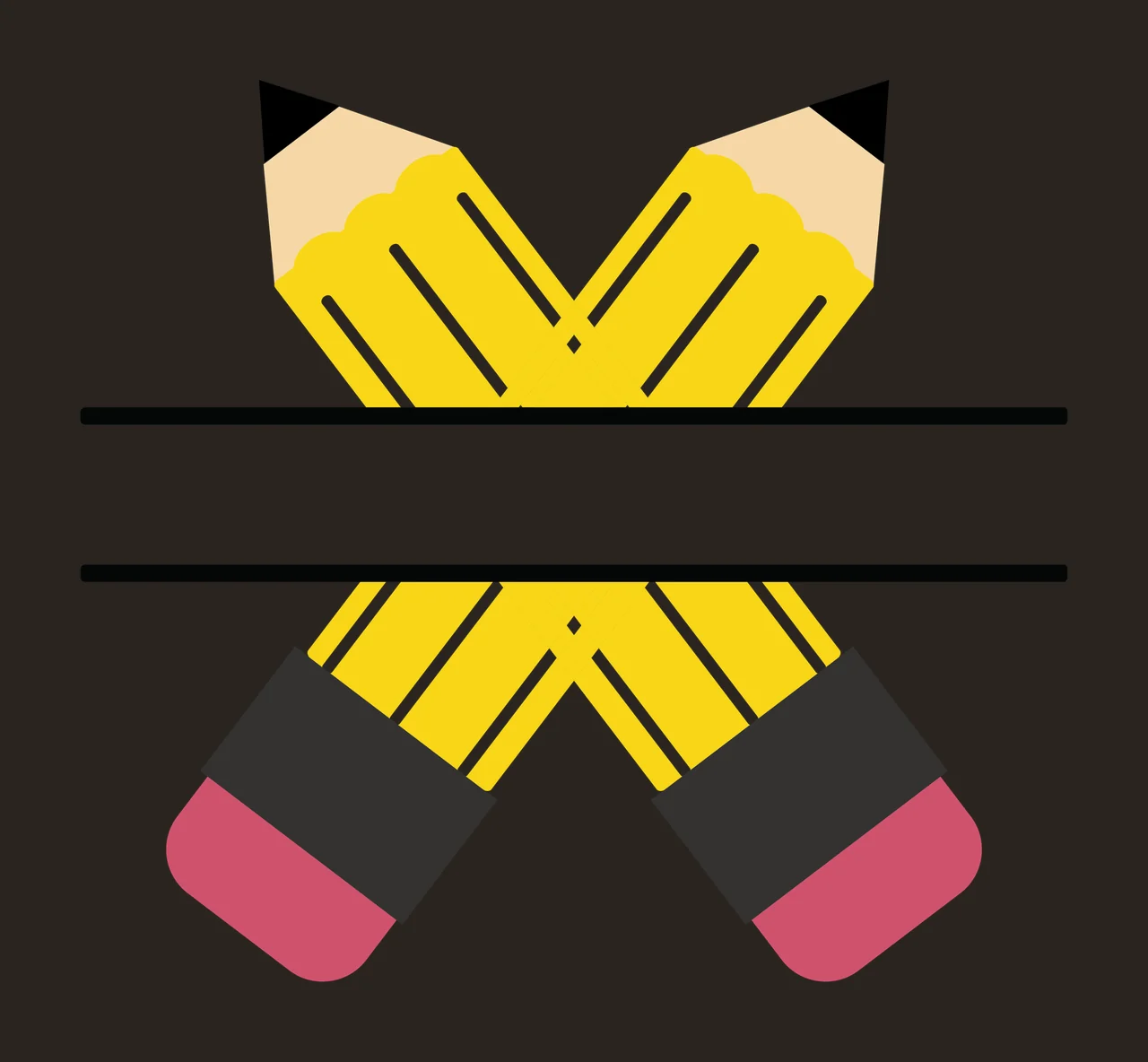 Crossed Pencils With Central Banner two yellow pink erasers contrast preview thumbnail