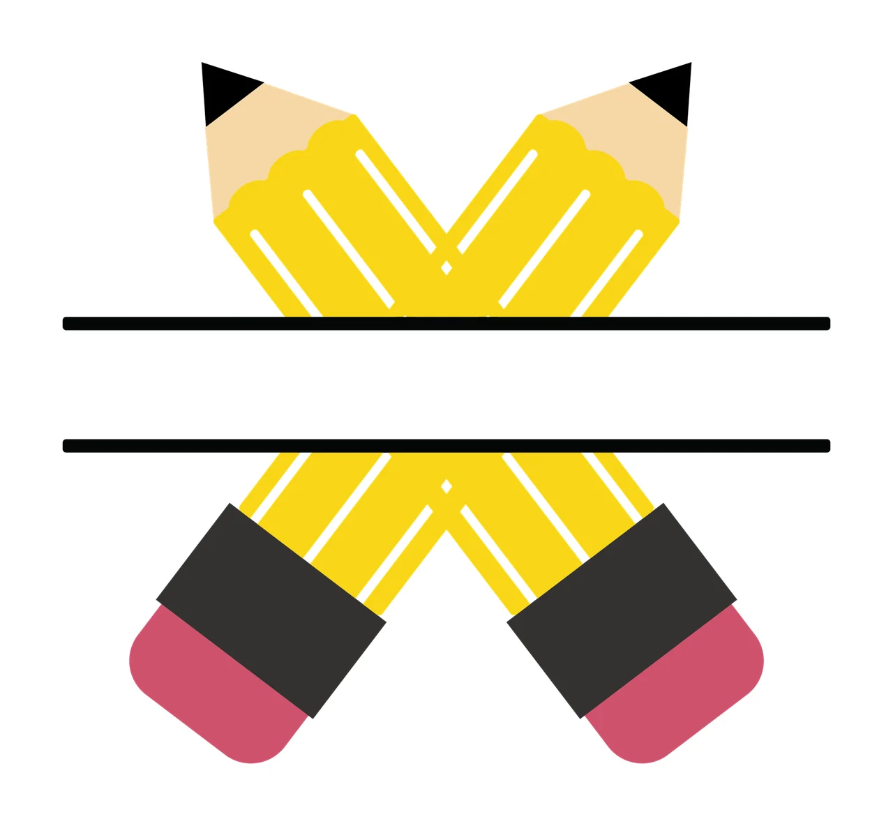 Crossed Pencils With Central Banner two yellow pink erasers