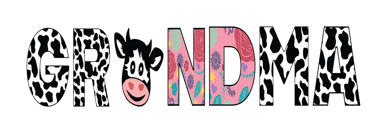 Grandma Text With Animal Head Graphic displaying letter silhouette