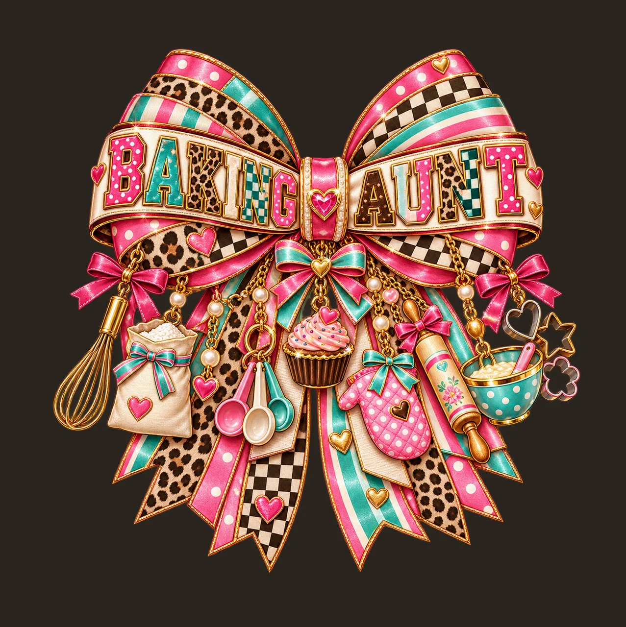 Baking Aunt Bow Charm PNG, Patterned Varsity Aunt Ribbon Clipart, Transparent Sublimation Digital Download contrast preview thumbnail