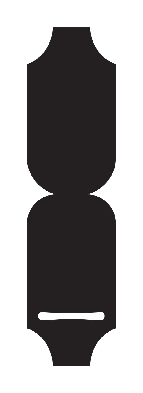 Decorative tag silhouette with scalloped edges, slot and label in black