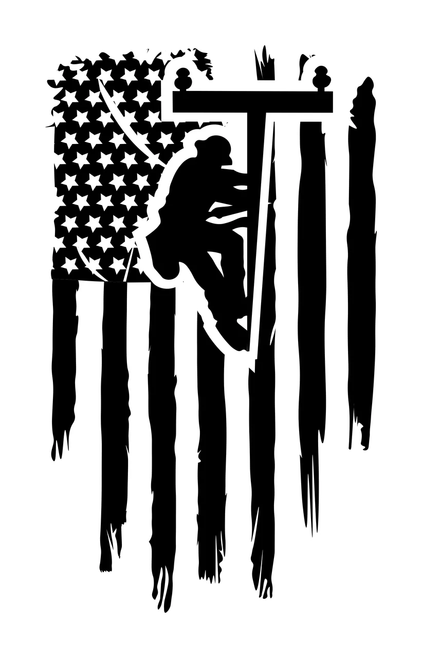 Flag Pole Worker On Utility Person climbing stars stripes silhouette
