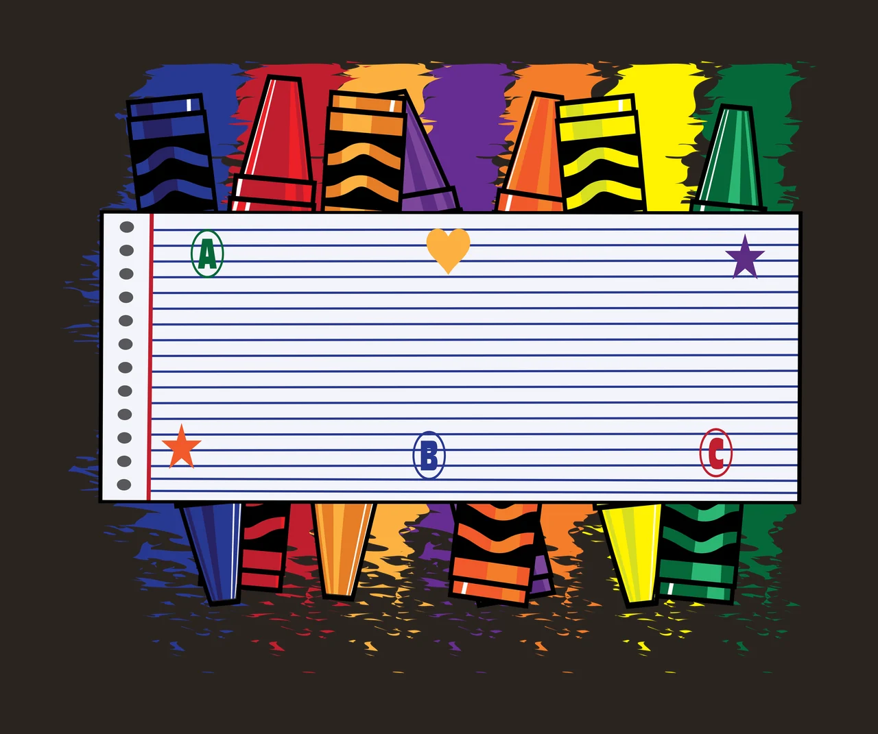 Notebook Paper With Crayons And Shapes lined alphabet heart contrast preview thumbnail