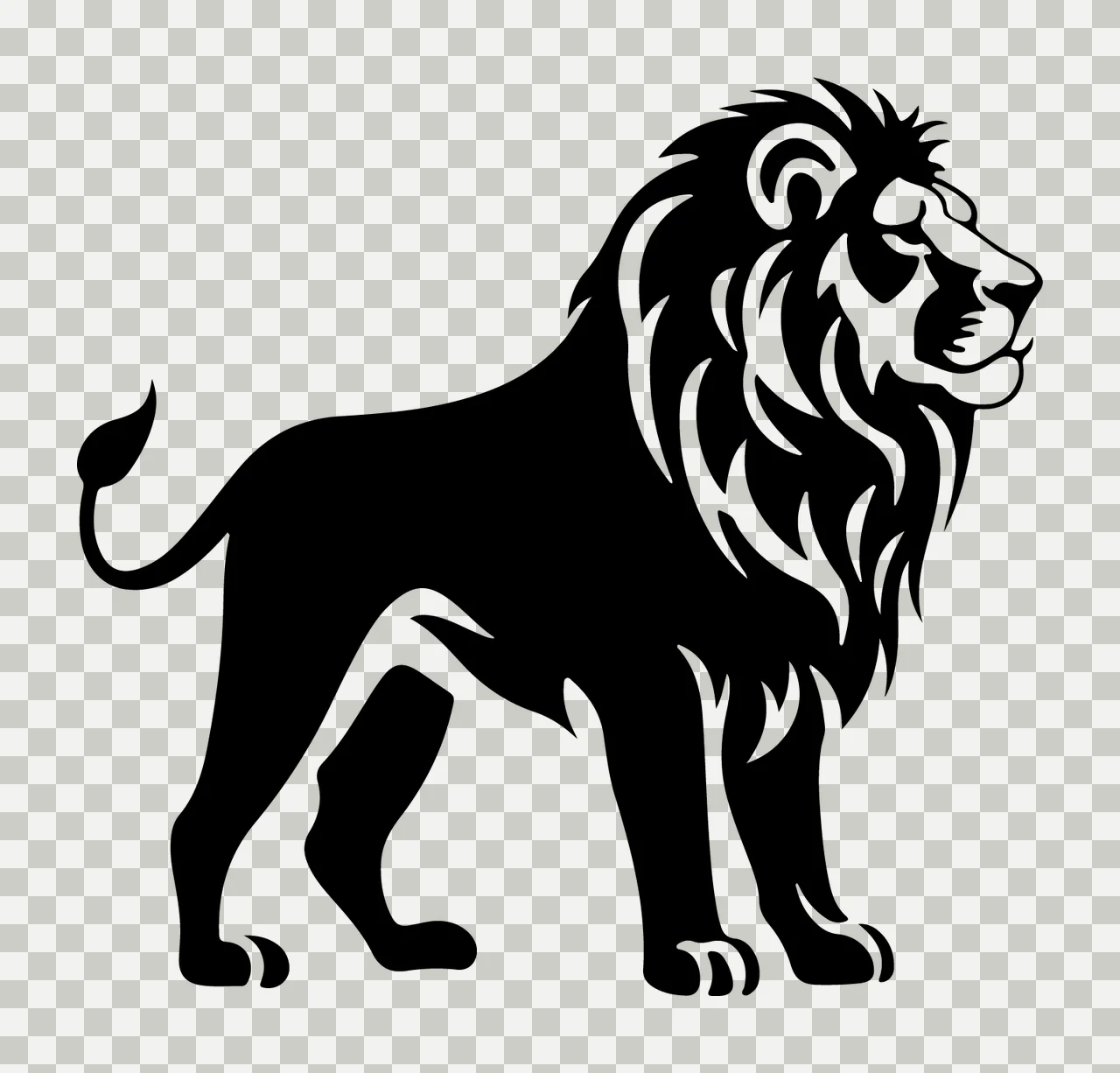 Lion Head Standing Graphic Side Profile mane tail stencil black transparency and detail preview thumbnail