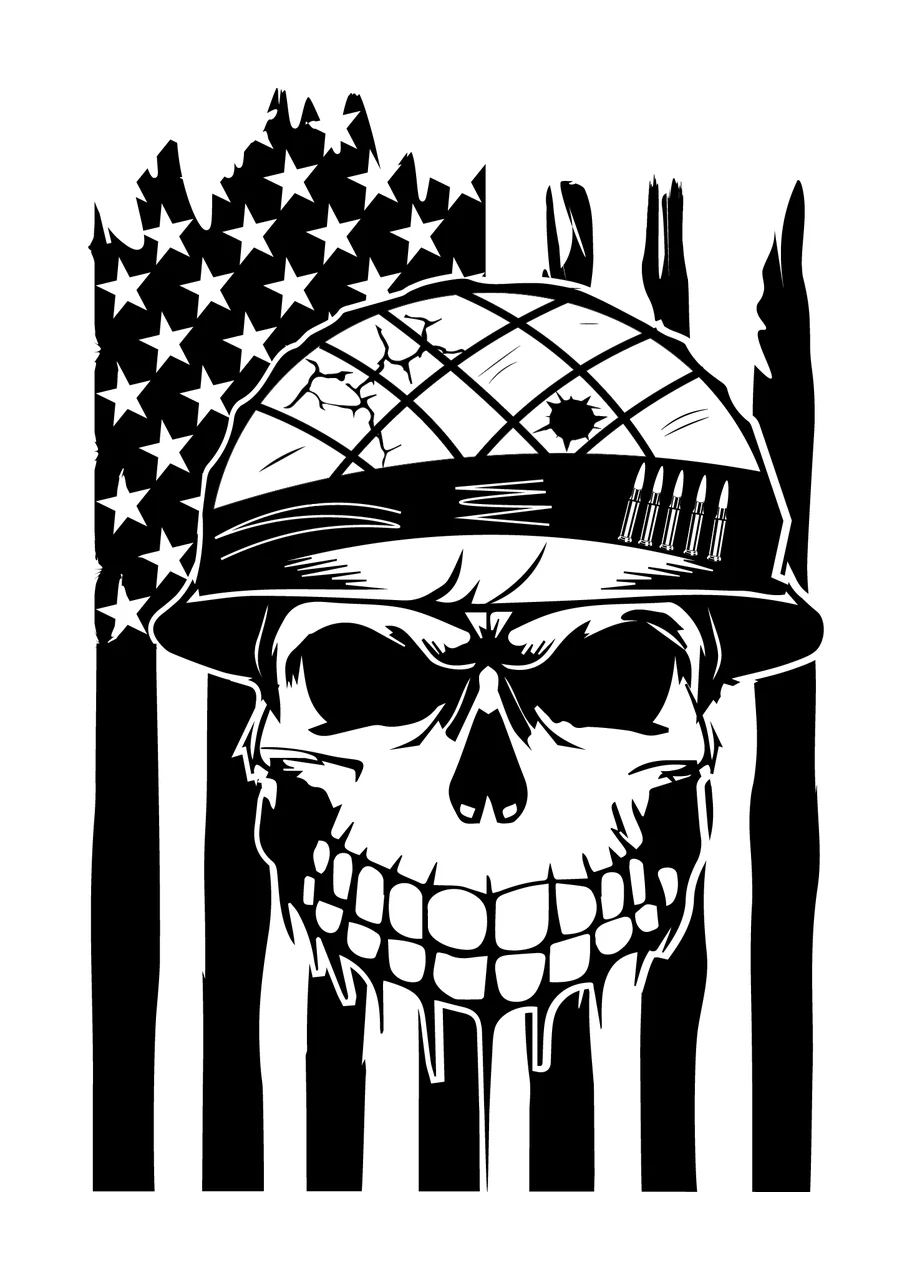 Skull Military Helmet Flag Graphic with black white 1 3 F16 usa